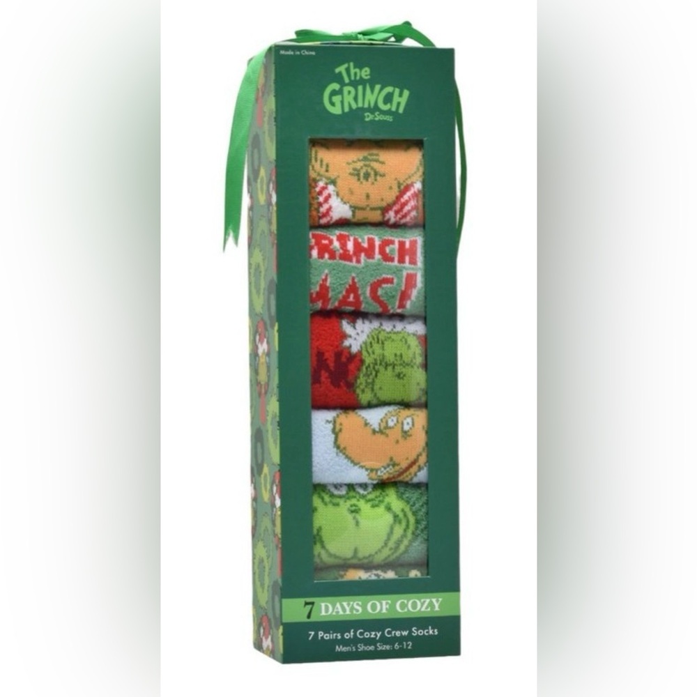 Grinch Christmas Socks Set 7 pairs Men’s 6-12
